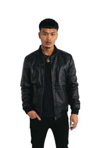 MUSCLE GYM Mens Bomber Leather Jacket - Slim Fit Leather Jackets Mens Soft Sheep Skin Leather