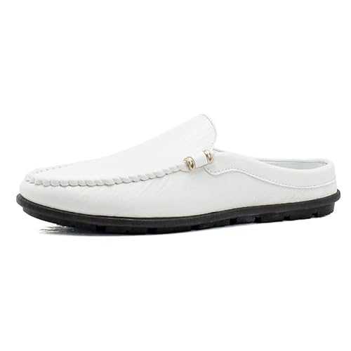 New Mens Loafers Solid Color PU Leather Mule Half Loafers Backless Sandals Flexible Slip Resistant Flat Heel Classic Outdoor Slip-on