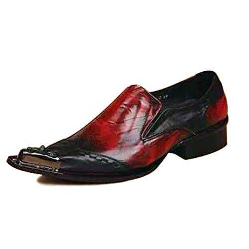 Rui Landed Oxford For Men Formal Shoes Slip On Style Premium Genuine Leather Wingtip Metal Pointed Toe Retro Colors Flats Block Heel Easy Care
