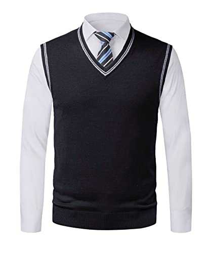 Btmpmcs Men's Classic Knitted Sleeveless V-Neck Tank Top Wool Blend Sweater Vest Slim Fit Knitwear Gilets Business Gentleman Slipover Waistcoat Golf Jumper