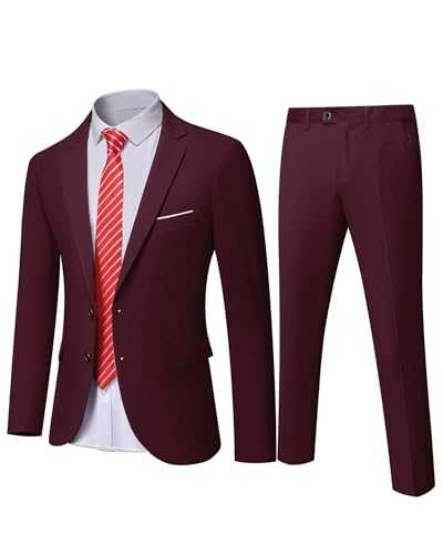 Hihawk Men's Slim Fit 2 Piece Suit, 2 Button Solid Jacket Pants Set