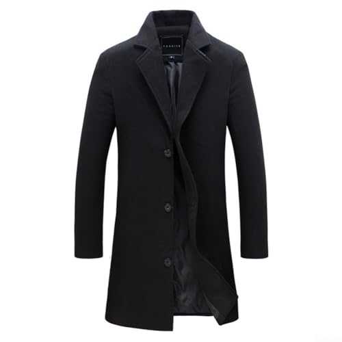 Zilimontt Classic Mens Lapel Overcoat Windbreaker Long Jacket For Cold Weather,Elegant Men's Overcoat,Mens Trench Coat Wool Blend Top Pea Coat Winter (XL Black)