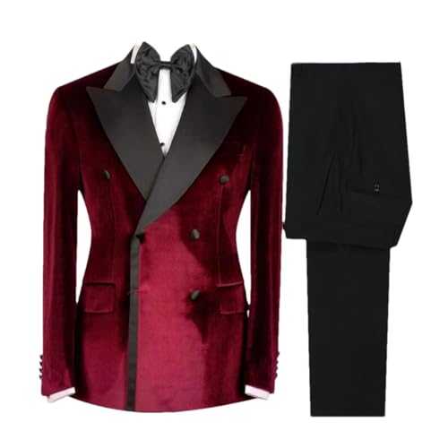 Wedding Groom Men Suits Slim Fit Velvet Satin Lapel Double Breasted Tuxedo Jacket Pants 2 Pieces Set