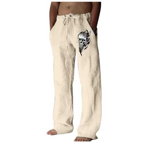 HELLORSOON Men's Linen Casual Pants,Men Trousers Pants Loose Fit Summer Trousers Casual Lightweight Drawstring Yoga Beach Pant Comfortable Lightweight Pant Mens Jogging Bottoms Mens Baggy Joggers