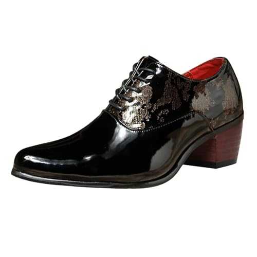 Men Formal Shoes Block High Heel Patent Leather Derby Oxfords Shoes Classic Lace-Up Pointed Toe Formal Business Wedding Dress Tuxedo Shoe Loafers UK
