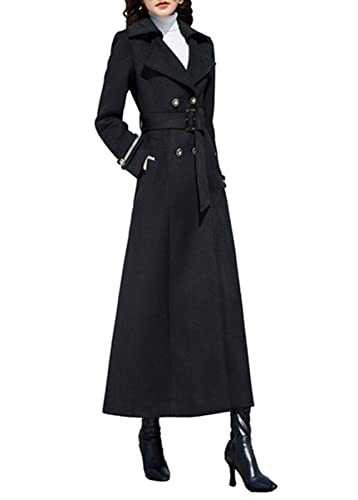 PENER Women's Charming Long Wool Trench Coat Winter Double Breasted Classic Warm Thick Jacket