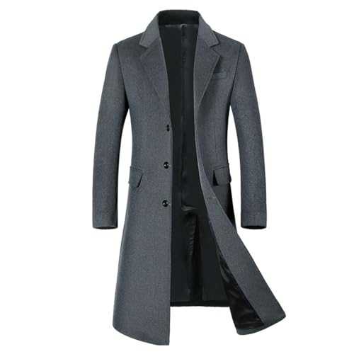 XZLZMYP Mens Wool Trench Coat Solid Casual Padded Outdoor Overcoat Long Thicken Warm Coat Jacket Mid Length Business Coat with Lapels Trench Coats for Men