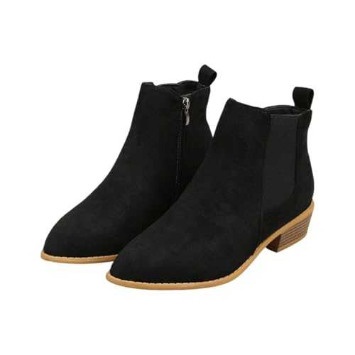 Generisch Women's Winter Ankle Boots, Suede, Faux Fur Lined, Waterproof, Slip Resistant, Block Heels, Round Toe, Beige