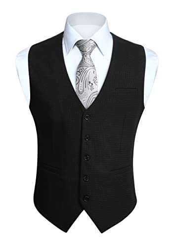 HISDERN Waistcoats for Men Classic Solid Color Waistcoat Formal Casual Wedding Party Cotton Suit Vest With Pockets XS-4XL
