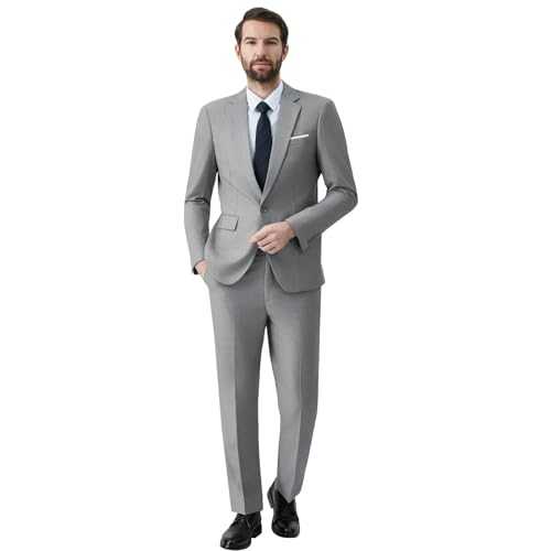 Autsel Mens Suits 2 Piece Slim Fit One Button Wedding Dress Tuxedo Classic Suit Blazer Trousers