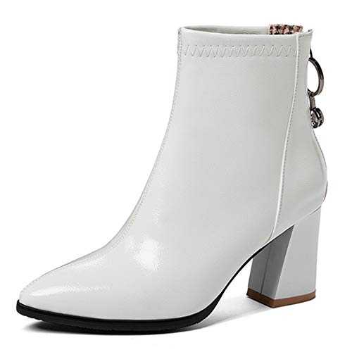 Onewus Fashion Women Ankle Boots with Mid Chunky Heel and Pointed Toe