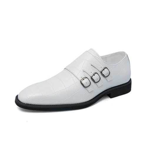 JHYUUKAU Men's Comfortable Slip on Loafers Classic Three Monk Strap Casual Dress Loafer Business Wedding Oxford Shoes