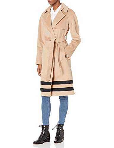 RACHEL Rachel Roy Women's Border Design Belted Wrap Trench Coat Wool Blend