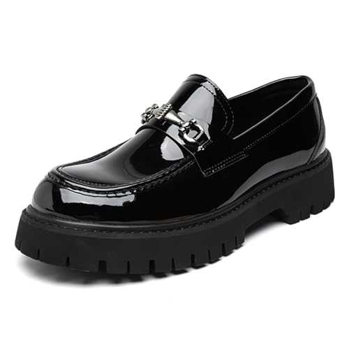 sekiueo Men's Loafers Platform Dress Shoes Leather Round Toe Modern Business Formal Work Shoes