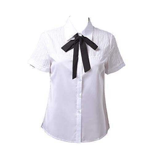 Taiduosheng Women Ivory White Bowtie Baby Collar Tops Blouses Short Sleeve OL Chiffon Button Down Shirt