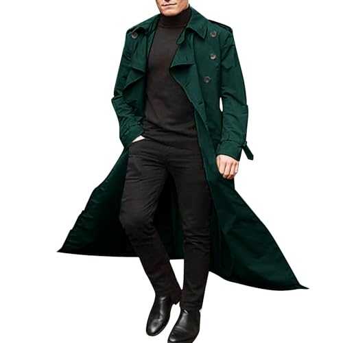 Trench Coat Men Fashion Double Breasted Long Trench Coat Casual Solid Color Long Lapel Jacket Winter Warm Thick Loose Business Overcoat For Men UK