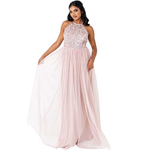 Maya Deluxe Women's Ladies Bridesmaid Maxi Dress Halter Neck Sequin Embellished Prom Graduation Wedding