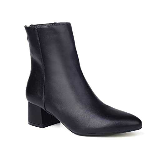 ComeShun Low Block Heels Ankle Boots Back Zip Comfort Chunky Heel Booties