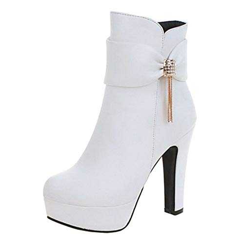 Smilice Large Size & Small Size Women Elegant Ankle Booties High Block Heel Platform Boots