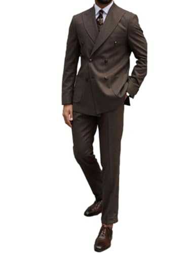 Pkrboro Men's 2-Piece Suit Double Breasted Buttons Peak Lapel Jacket Trousers for Wedding Business Trip Tuxedos