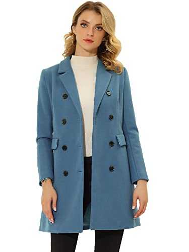 Allegra K Women's Winter Coat Elegant Notched Lapel Double Breasted Trench Coat