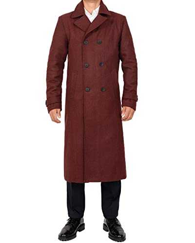 Men's Long Wool Blend Coat Double Breasted Trench Pea Coat Winter Wool Overcoat Top Coat