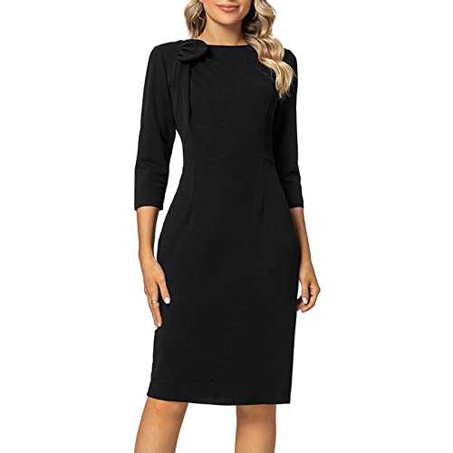 MINTLIMIT Women Sheath Dress 3/4 Sleeve Bow Neck Wear to Work Pencil Dresses