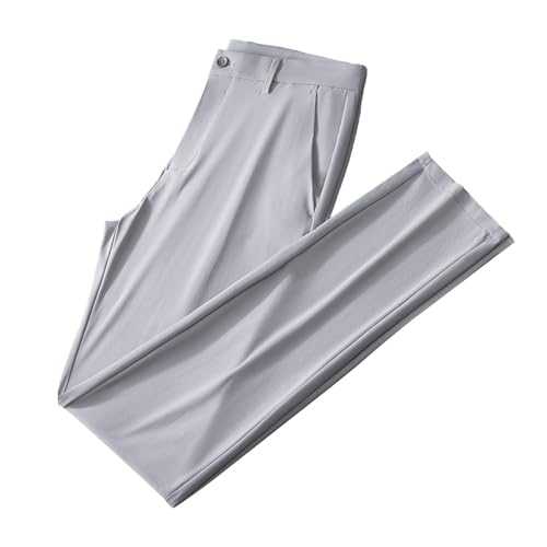 Men's Ice Silk Dress Pants French Gentleman Non-Ironing Anti-Wrinkle Suit Pants Summer Ice Cool Breathable Business Trousers Straight Slim Fit Chinos