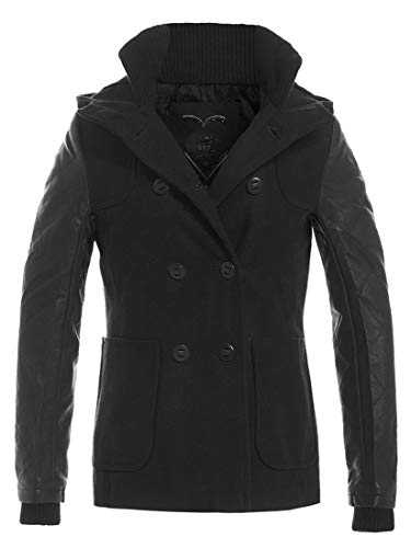 SS7 Women's Quilted PU Sleeve Wool Parka Coat, Khaki, Black, Sizes 8 to 16