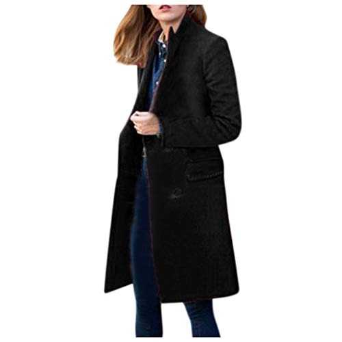 Trench Coat Thermal Woolen Winter Jacket Buttons Mid-Length Jackets for Women Uk Lapel Overcoat Solid Color Parka Jacket Womens Casual Ladies Cardigans Trendy Windbreaker Coat with Pockets Outerwear