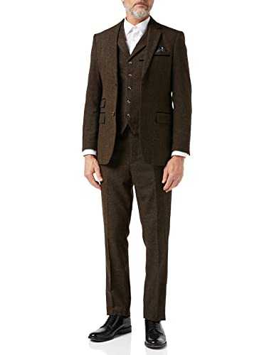 Mens Blue Brown Tweed 3 Piece Suit Retro 1920s Smart Tailored Fit