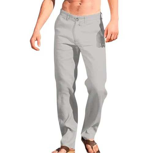 QzSSbii Linen Trousers Mens Loose Straight Suit Trousers Lightweight Formal Pants Casual Walking Trousers Solid Colors Lounge Pants Classic Business Office Pants Breathable & Comfortable