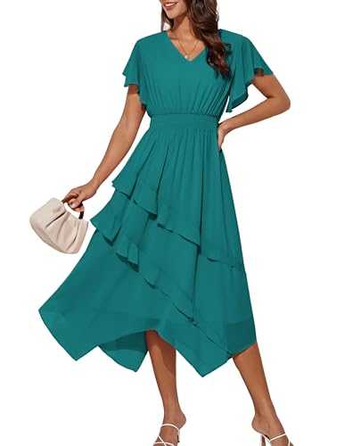 GRACE KARIN Women's Summer Dress Casual V Neck Ruffles Tunic A-Line Sundress