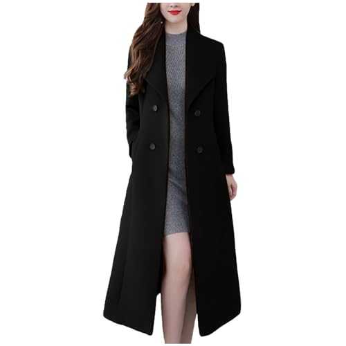NSICBMNO Long Coat For Women Plus Size Overcoat With Side Pockets Longline Windbreaker Wool Blend Trench Coat Elegant Winter Coats Double Breasted Jacket Lapel Collar Cardigan Casual Blazer Jacket