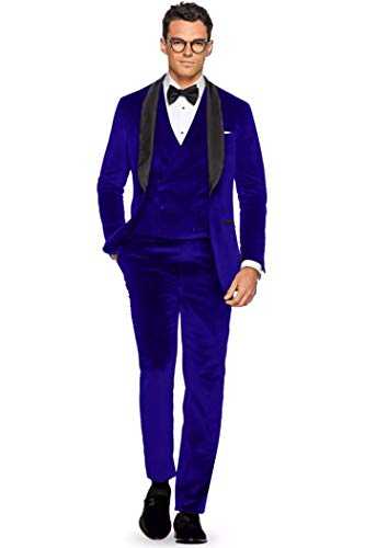 HOTK Men's Suits Slim Fit 3 Piece Velvet Formal Groom Tuxedos Handsome Party Prom Suits