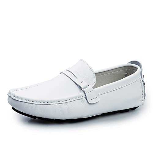 ETZRYSYB Mens leather shoes Men Low Wild Simple Casual Shoes Light Slip On Loafers Flats British Style Rubber Sole Leather Men Leisure Shoes(WHITE,10)