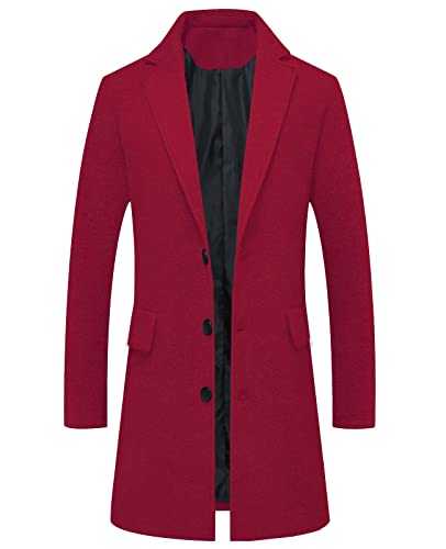 ThCreasa Mens Wool Blend Trench Coat Single Breasted Notch Lapel Walker Mid-Length Classic Pea Top Coat