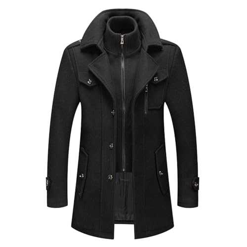 Mens Trench Coat Mid Length, With Removable Inner Collar 3/4 Length Jackets, With Pocket Winter Coat, Thermal Duffle Coat, Thick Overcoats, Full Zip for Casual Business Padded Coat, Warm Parka Coat