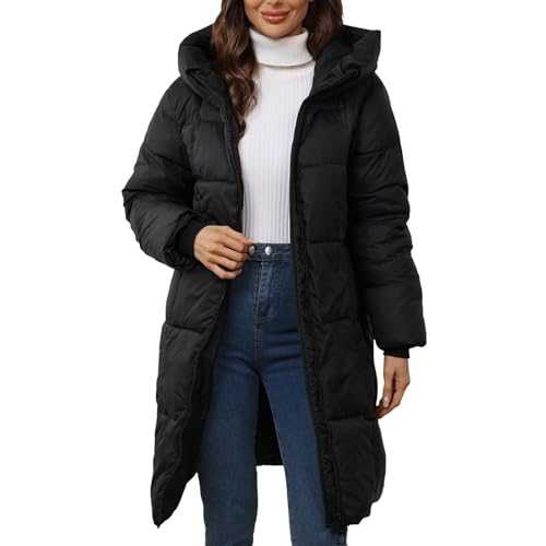 HOOUDO Womens Winter Coat Warm Long Down Jacket Lightweight Windproof Quilted Puffer Coats Jackets Ladies Outdoor Hiking Parka Outwear with Hood