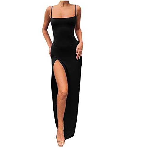 Women Dresses Sale Clearance Sexy Ladies Sleeveless Solid Ladies Slim Camis Slit Dress Long Dress Bodycon Dress Office Wear for Casual Club Cocktail Evening Gowns Work UK Size 8-26