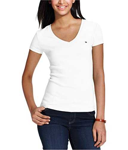 Tommy Hilfiger Women's Short Sleeve Tops - Cotton Shirts for Women With V-neckline and Logo Detail