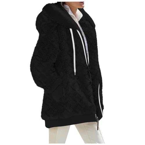 Black Hoodie Women Zip Up Color Blocking Outerwear Teddy Bear Autumn Winter Sherpa Lined Jacket Loose Thermal Hoodies Comfortable Fashion Oversized Hooded Tops Casual Soft Fluffy Overcoat