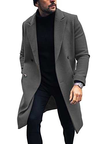 Xenuay Mens Double Breasted Trench Coat Winter Wool Blend Pea Coat Oversized Warm Lapel Work Business Jacket Topcoat