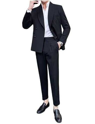 Pkrboro Men's Suit 2-Piece Set Banquet Shawl Lapel Cosplay Casual Tuxedos