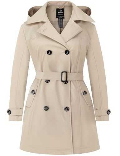 Wantdo Women's Plus Size Trench Coat Double-Breasted Waterproof Classic Lapel Overcoat Stylish Pea Coat with Belt
