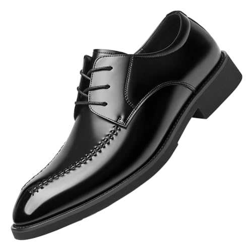 Mens Leather Shoes, Comfort Lace Up Invisible Height Increasing Elevated Office Work Dress Oxford