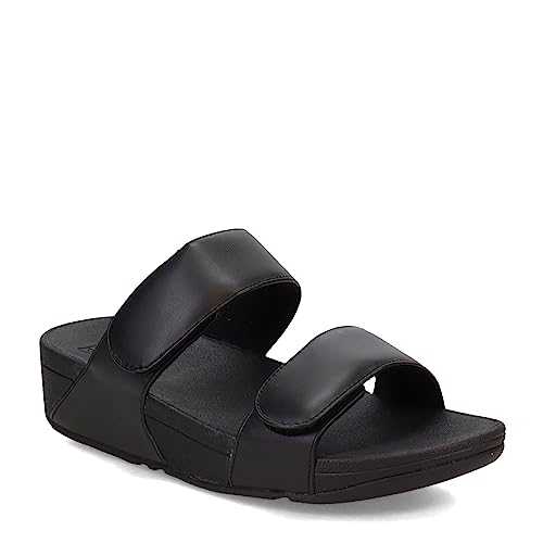 Women's Lulu Adjustable Leather Slides Sandal, All Black, 6 UK