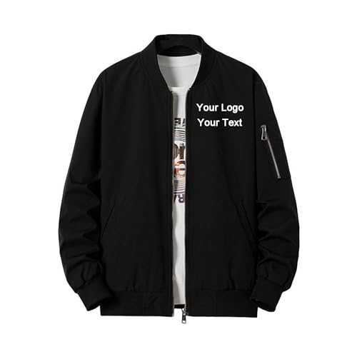 GROBTE Custom Lightweight Jacket Personalized Text/Logo Full Zip Casual Coat Sweatshirts for Men Flight Jacket with Pockets