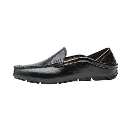 Moccasins Men's Slip-On Casual Shoes - Soft Sole Business Shoes Oxfords Without Laces Driving Shoes - Lightweight Large Size Loafer Low Shoes - Breathable Flat Leather Shoes Men's Shoes