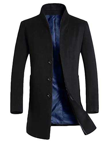 Minibee Men's Trench Coat Wool Blend Slim Fit Long Jacket Business Pea Overcoat